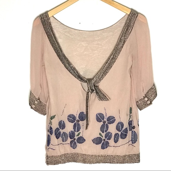 REISS Beaded Top Blouse Cut Out Tie Back Size 6 - Picture 2 of 16